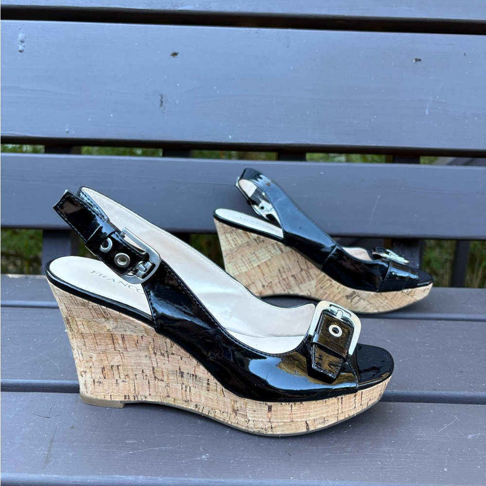 Franco Sarto Black Cork Wedges